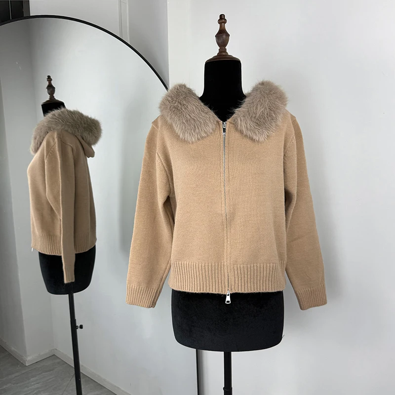 

TARUXY Sweater Hoodie Cardigan Female Fluffy Zipper Patchwork Long Sleeve Ribbed Solid Knit jacket Coat Winter Women's Cardigan
