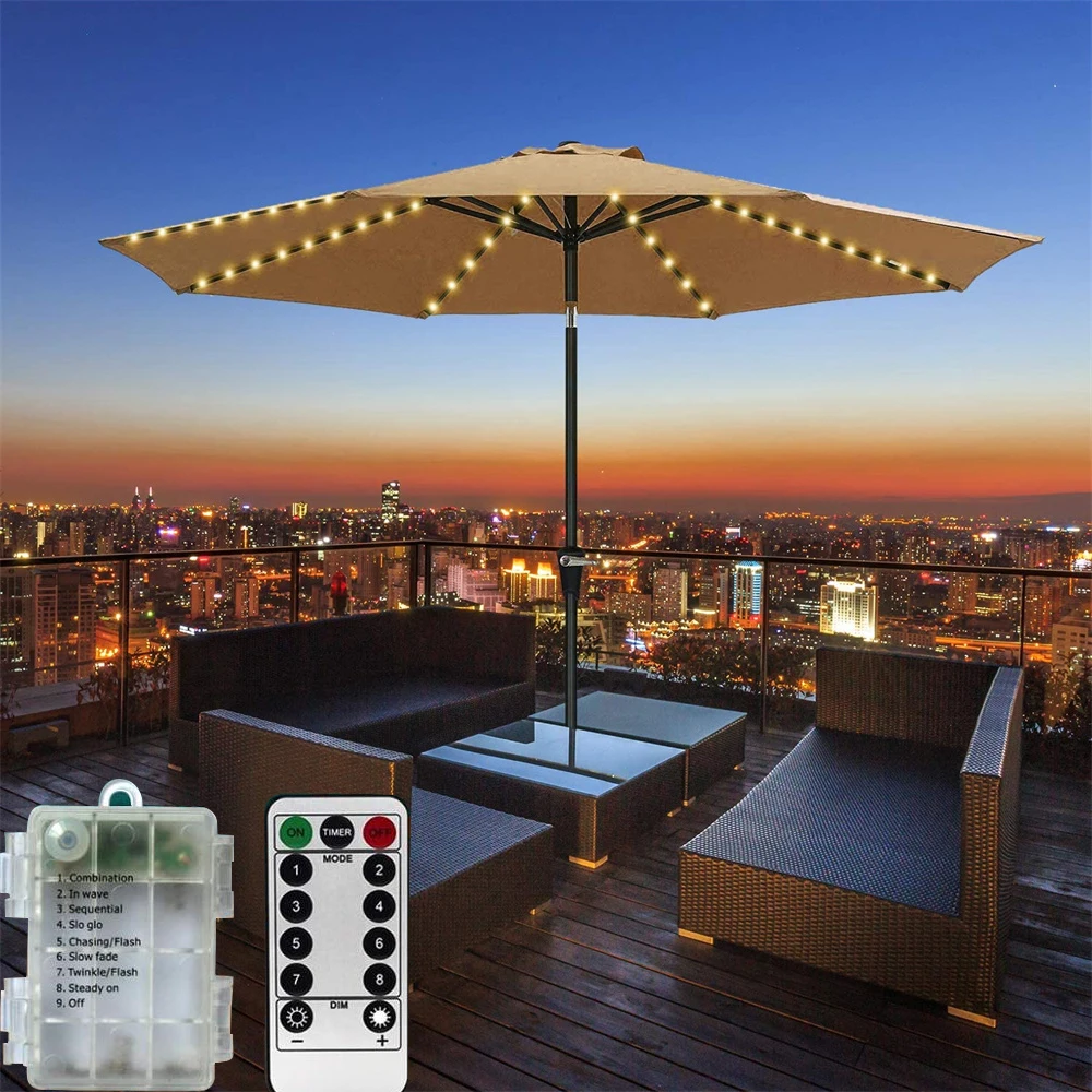 Patio Umbrella String Lights Waterproof Battery Operated 104 LED  Umbrella Lights 8 Mode Garden Fairy String Lamp Camping Tents