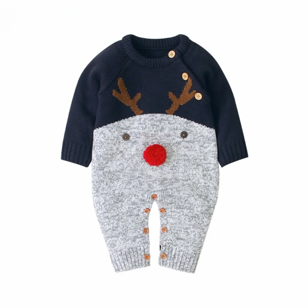 High Quality Christmas Deer Knitted Jumpsuit Long Sleeve Keep Warm Romper Costumes Clothes for