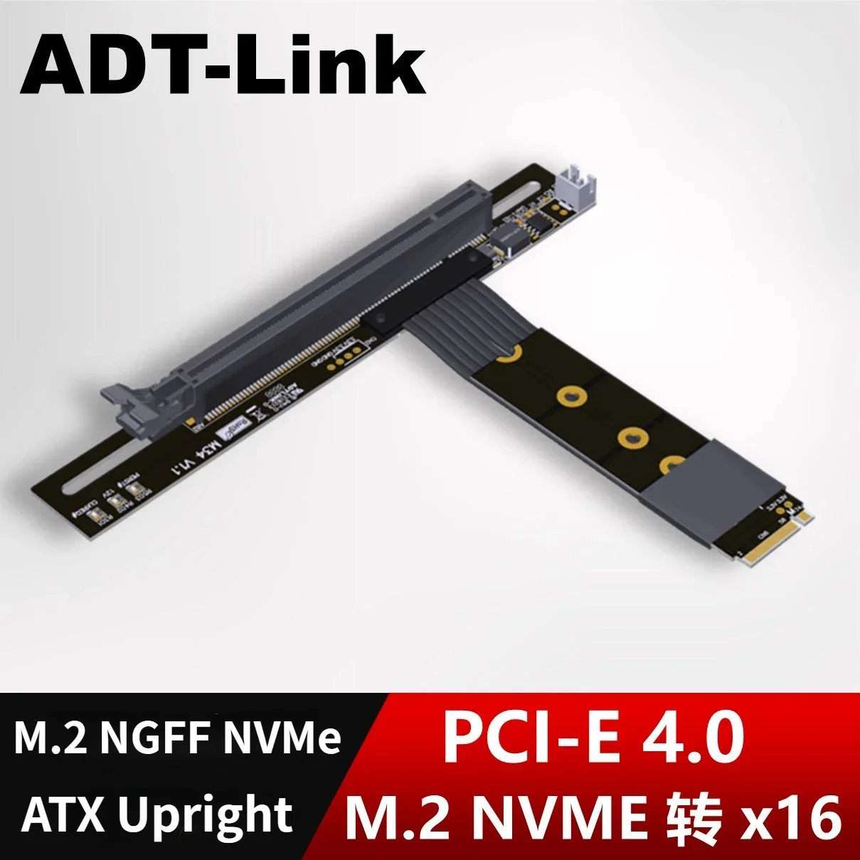 

M.2 NGFF NVMe Key M to PCI-E 4.0 x16 Удлинитель видеокарты M.2 Turn 90 Angle 16x M.2 Riser Card Адаптер Кабель графического процессора Питание постоянного тока