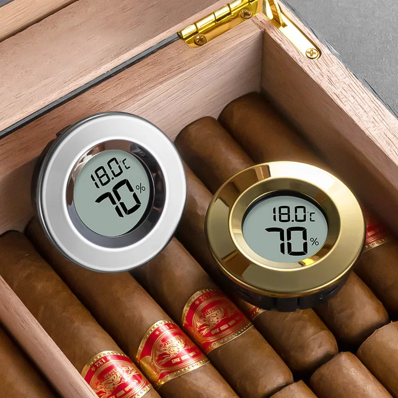 2 In 1 Cigar Hygrometer Thermometer Round Humidity Meter Gauge Thermometer Monitor for Cigar Humidor Mini Digital LCD Display