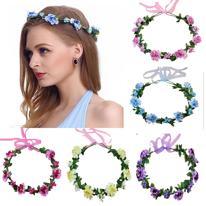 Artificial Flower Crown Headbands Bohemia Rose Flowers Hairbands for Women Girls Bride Wedding Hair Hoops Bezel Hair Accessories