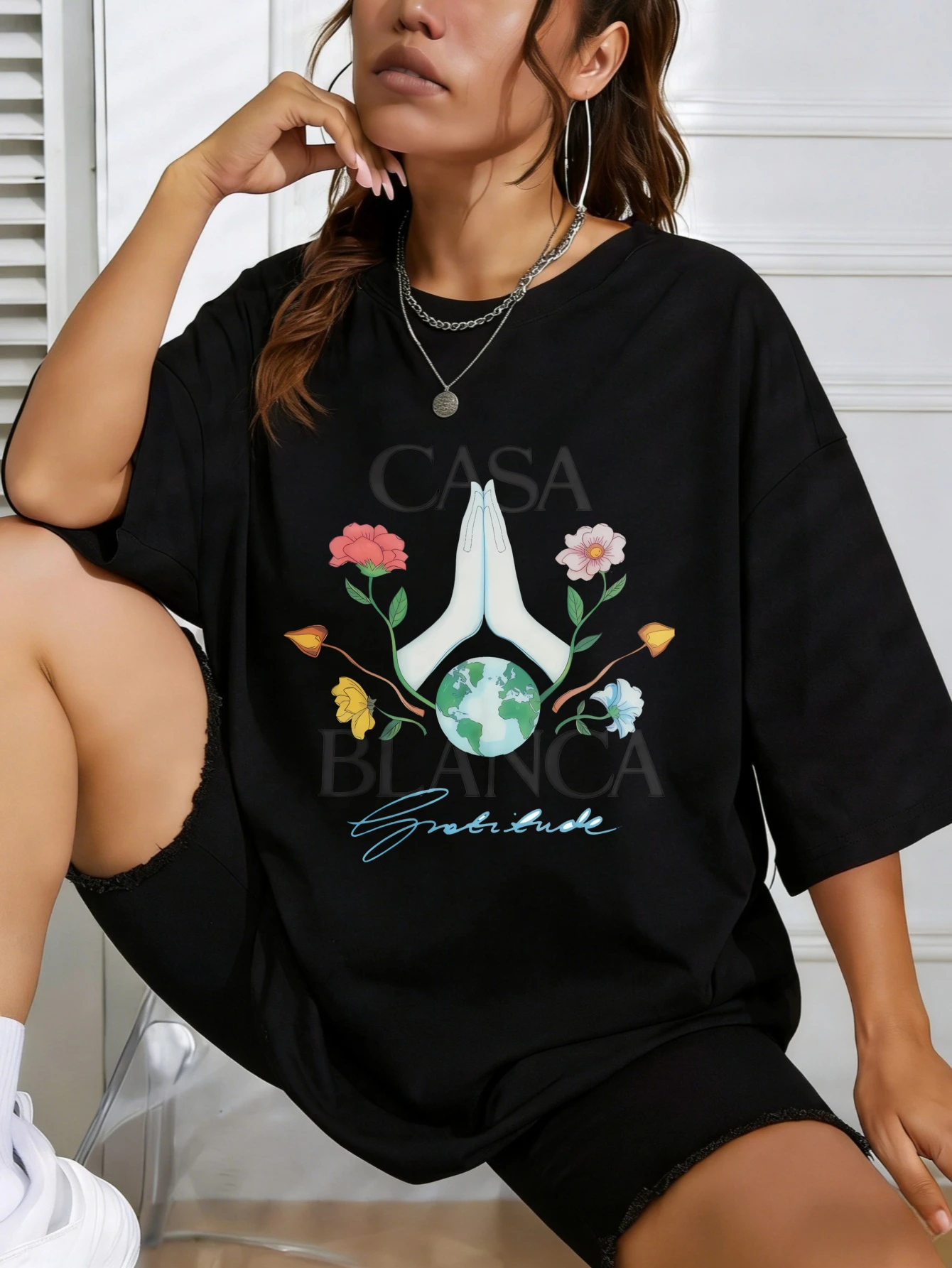 

Женская хлопковая футболка оверсайз с принтом в виде черепов и цветов, уличный стиль, летняя повседневная модель