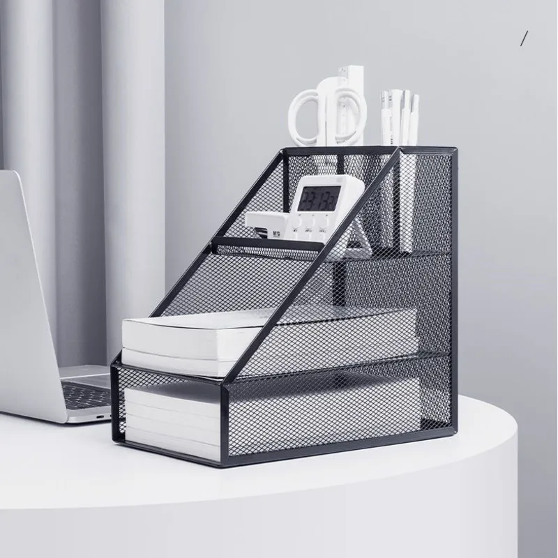 Desk Organizer Office Storage Box Desktop Holder Rangement Bureau for Stationery Multi-function Shelf Carrier Metal Mesh