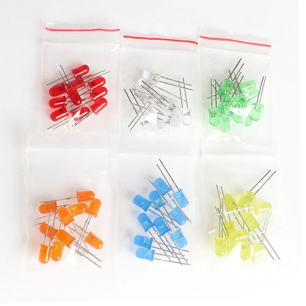 60-200PCS F3 F5 ledes ligh emitting diodes 3MM 5MM ledes Dióda Válogatott készlet Fehérítőszer Zsozsó Vörös biliárdgolyó Kék szín Elsárgul Narancsszínű DIY Elektronfizika készlet