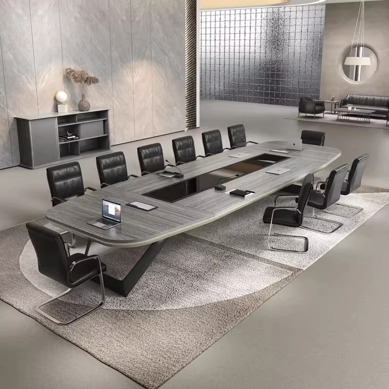 

Light luxury high-end sense large conference table long simple modern office negotiation reception table and chair combination