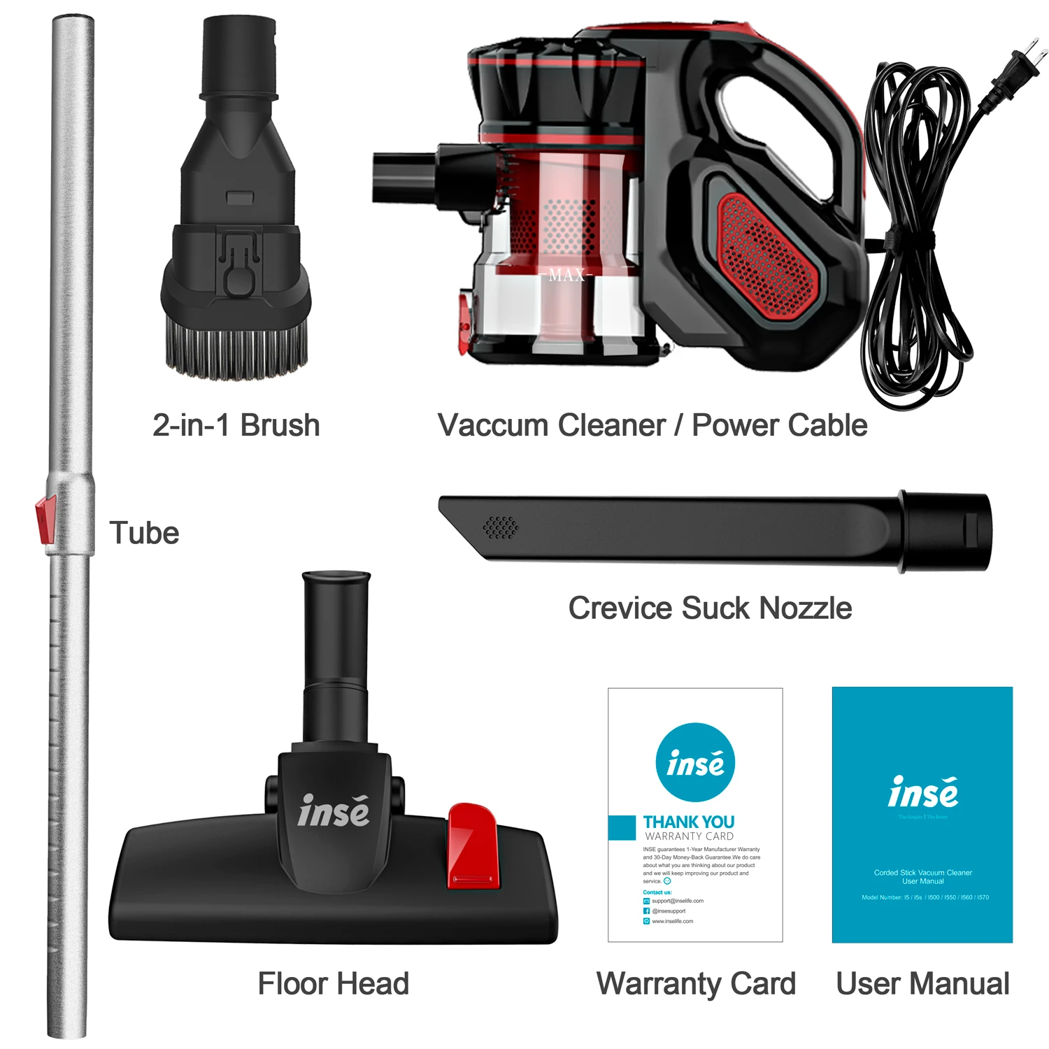 INSE-aspiradora I5 con cable para el hogar, aspiradora potente de succiรณn de 18kPa, con Motor de 600W, limpiador de mano para alfombras de pelo de