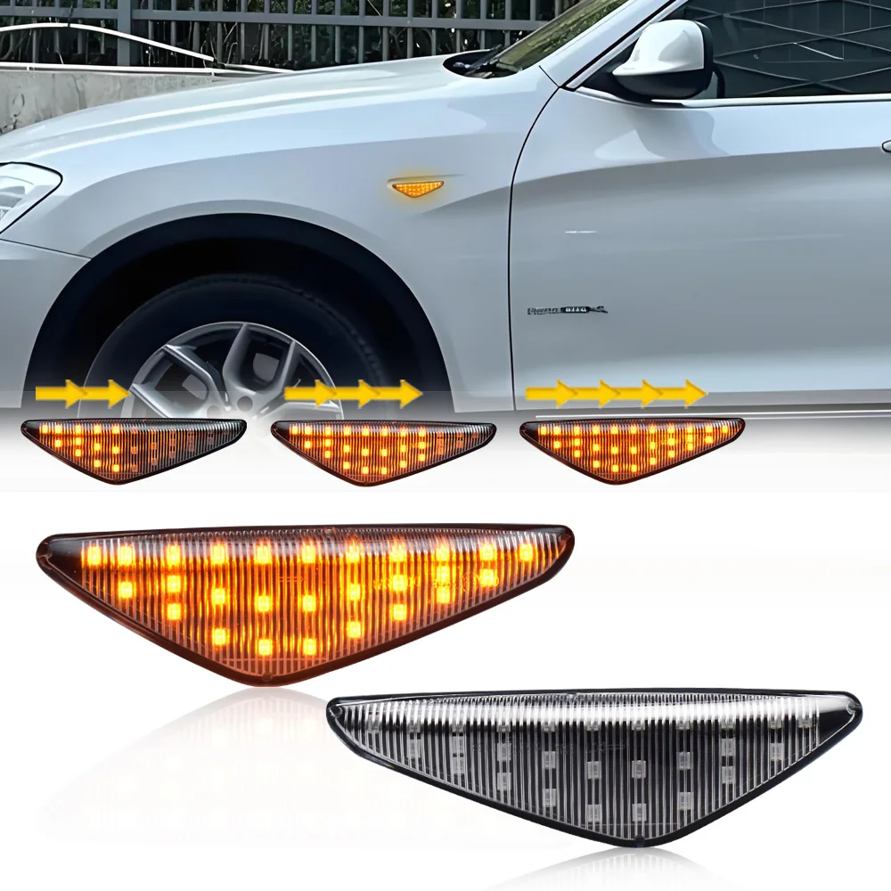 2Pcs For BMW X3 F25 X5 E70 X6 E71/E70 Clear & Smoked Lens LED Side Marker Lamp Fender Turn Signal Dynamic Amber Lights