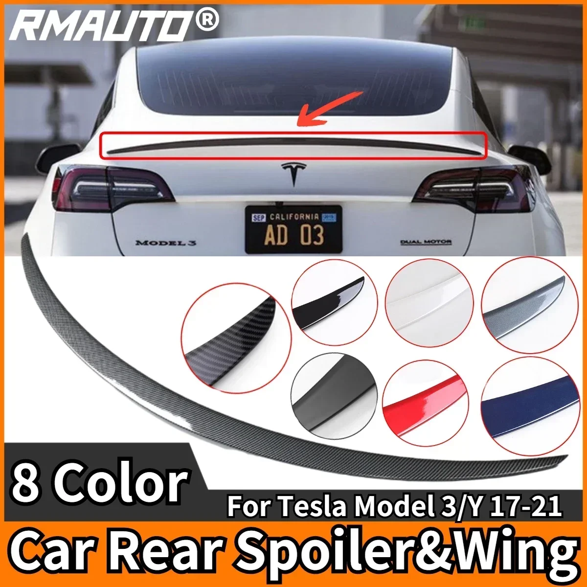 

RMAUTO Rear Trunk Lip Carbon Fiber Wing Spoiler Rear Trunk Spoiler For Tesla Model 3 2017-2021 Model Y 2021 Car Accessories