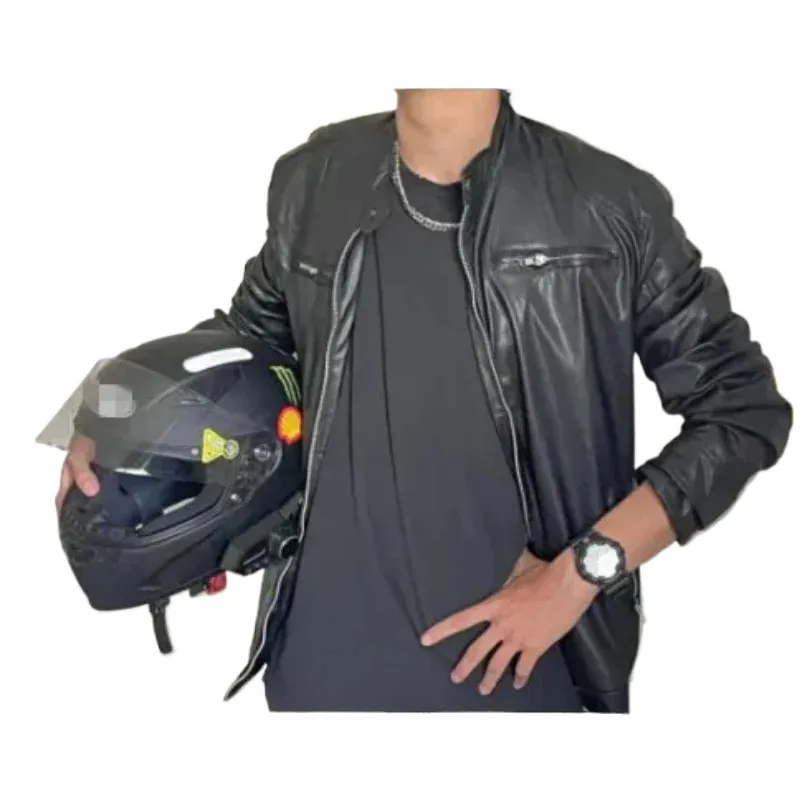 

Кожаная куртка, брендовая модная мужская куртка Cafe Racer, приталенная ретро мужская куртка из искусственной кожи, мотоциклетное кожаное пальто, мужская одежда