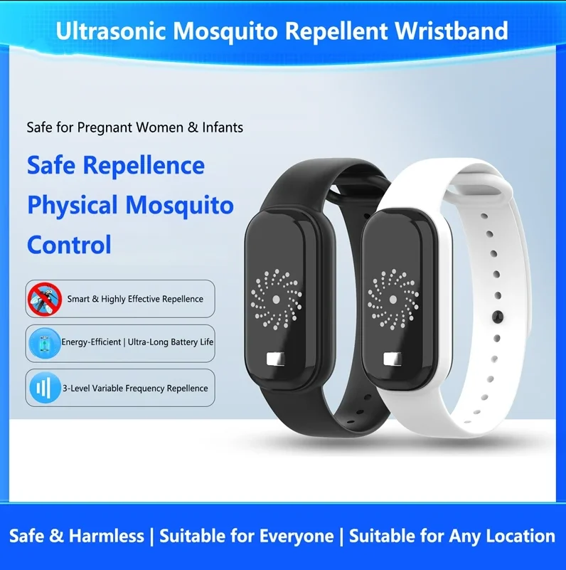 Pulsera Repelente de Mosquitos Ultrasónica, Reloj de Muñeca Antimosquitos, Recargable por USB para Niños y Adultos, Uso en Interiores y Exteriores