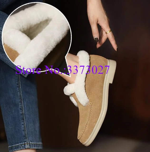 Nowa dama futerkowe buty moda okrągłe Toe ciepłe buty na śnieg kobieta Slip-on mokasyny kobiece buty Casual Dropship