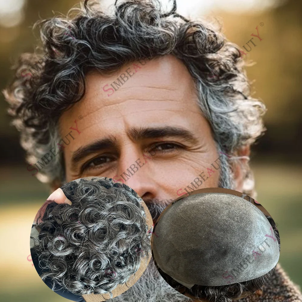 

520 # 610 # Протез для седых волос, 25 мм, мужская вьющаяся прическа, прочная тонкая кожа, 0,06 мм, необнаружимый Vloop, парик для стариков, шиньоны