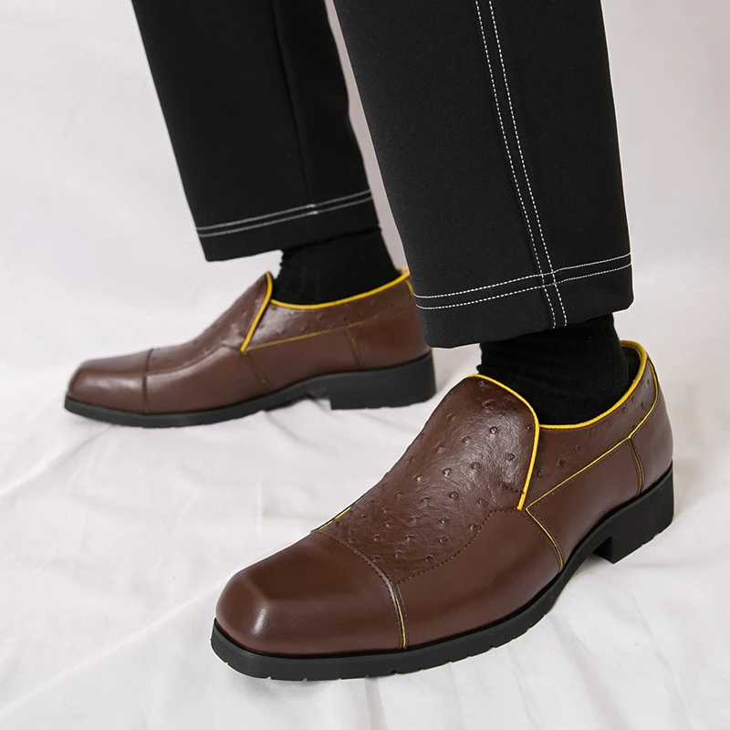 

Fashionable Square Toe Men's Leather Casual Shoes Large-sized Business Office Leather Shoes Soft and Comfortable Quality Loafers