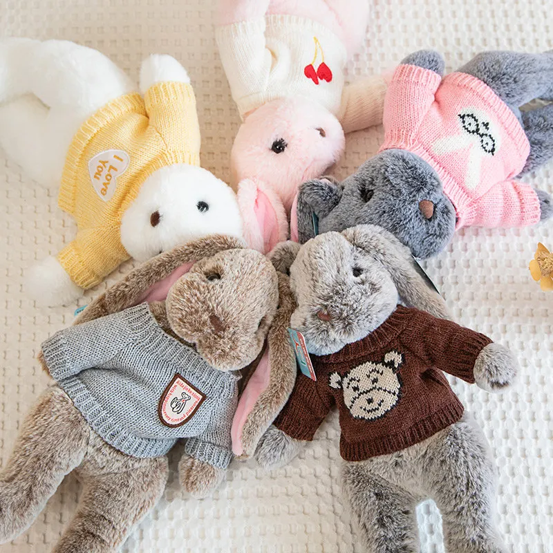 35/45 Cm Schattige Knuffel Gevuld Konijn Pop Baby Slapen Metgezel Knuffels Lange Oor Bunny Wear Trui poppen Kinderen Gift