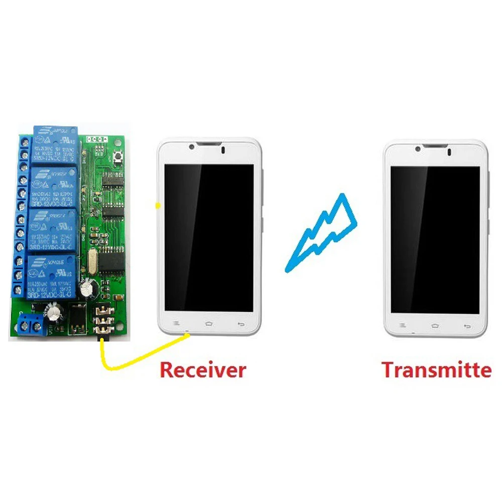 AD22B04 DC 12V 4 Channel Relay MT8870 DTMF Tone Signal Decoder Remote Control Relay Module for PLC Smart Home with 3.5mm Cable