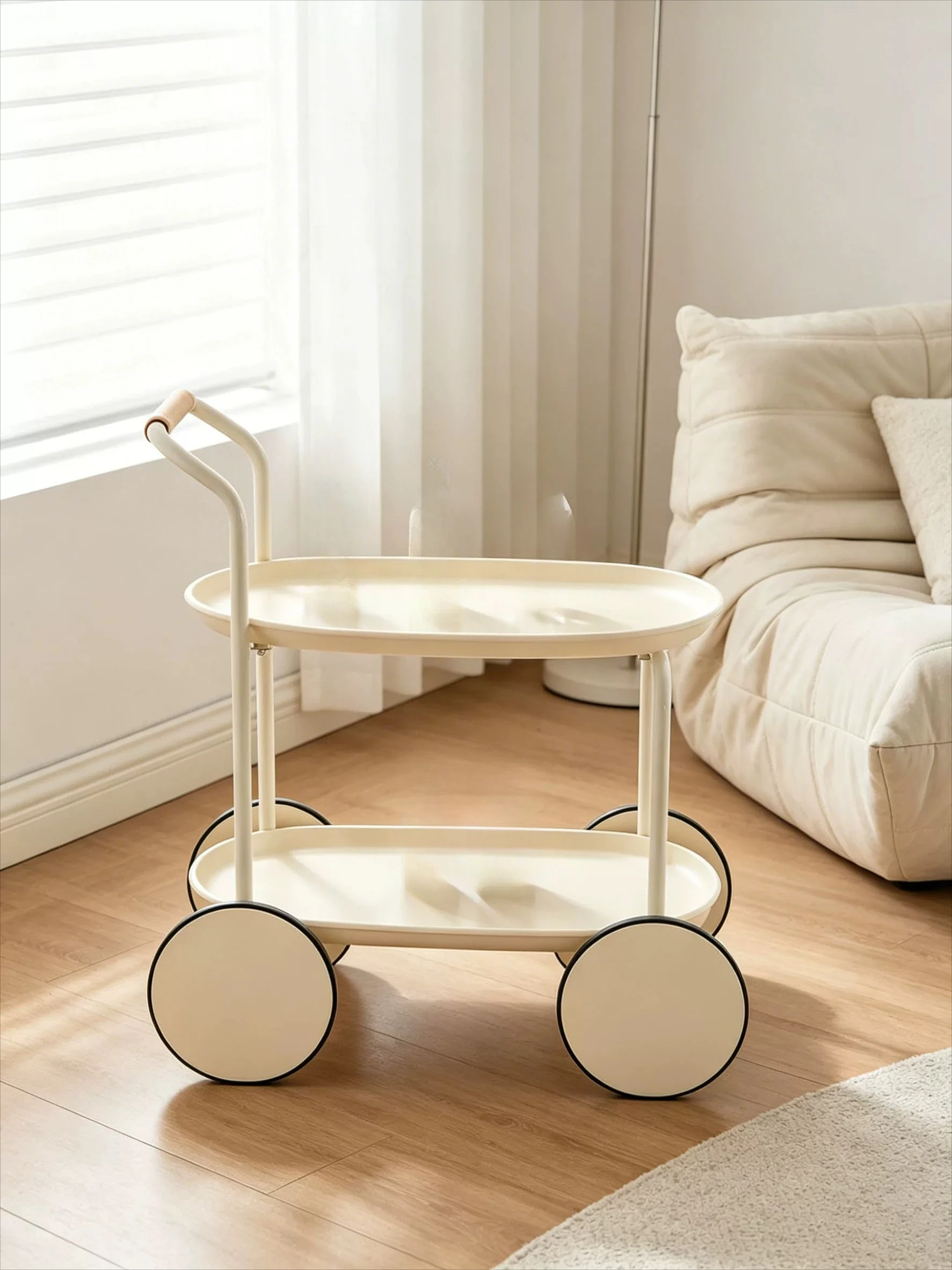 Movable sofa side small apartment living room trolley coffee table storage locker round small table