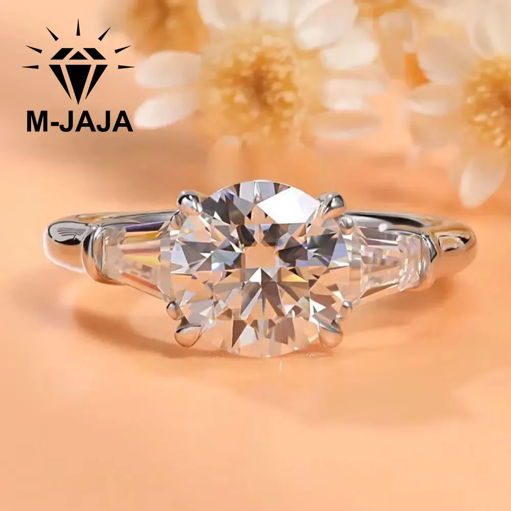 M-JAJA 2CT 3 Stone Moissanite Engagement Ring for Women 925 Silver with Side Stone Timeless Past Present Future Anniversary Gift