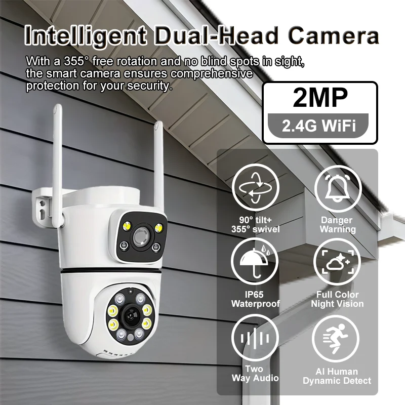 

1080P 2-мегапиксельная PTZ-камера с двумя объективами, Wi-Fi, Full HD, двойной экран, Ai, автоматическое отслеживание человека, уличная 2-мегапиксельная камера видеонаблюдения
