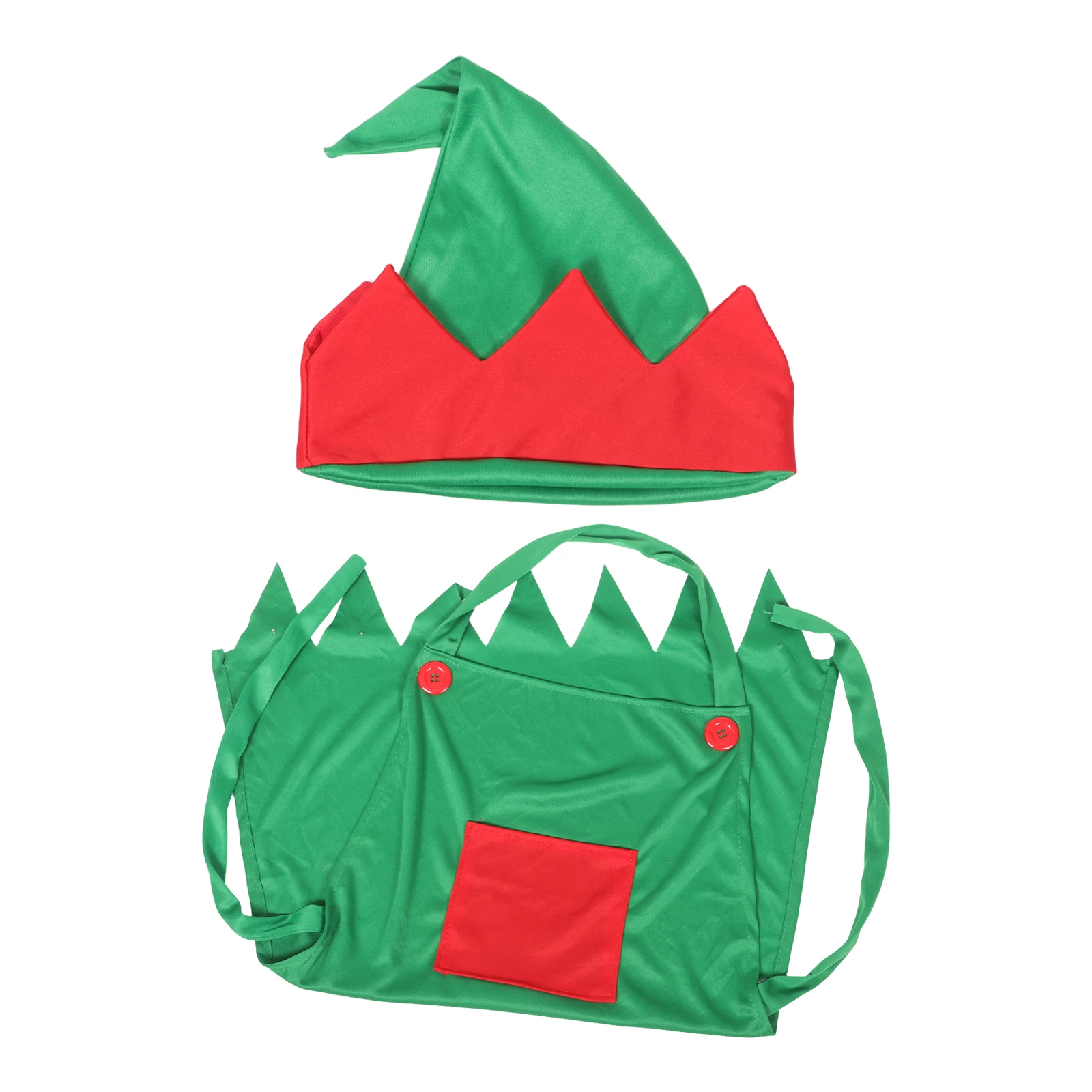 

2pcs Christmas Decoration Apron Adult Elf Costume Santa Hat Green Red Felt Family Fun Nonwoven Kitchen Chef Party Supplies