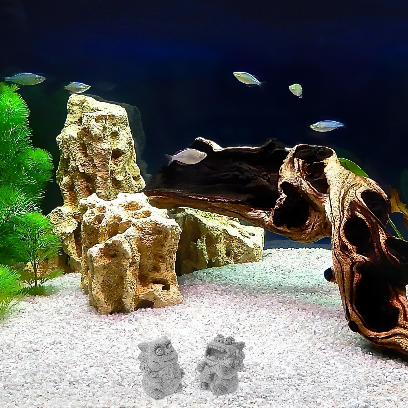 

2 Pcs Mini Lion Statues Grey Sandstone Aquarium Fish Tank Bonsai Garden Decor Durable Lifelike Easy Clean Safe Plants Long