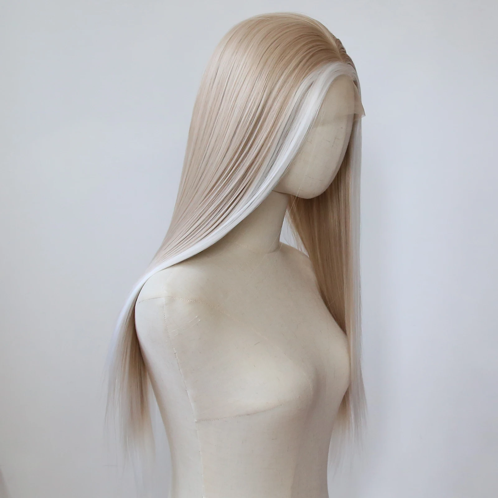 Ombre White Highlight Honey Blonde Synthetic Lace Front Wig Long Straight Lace Front Synthetic Wig Pre Plucked Natural Hairline