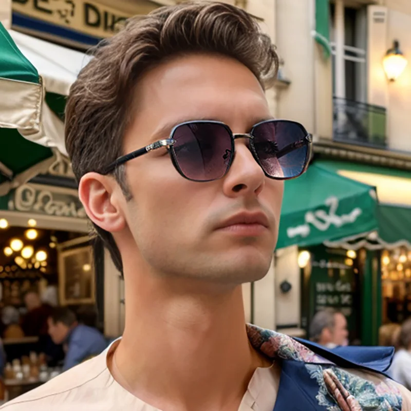 2024 Men's Sunglasses Mens Driving Mirrored Sun Glasses Retro Vintage Square Eyewear Imitation Wood Grain Mirror Leg Sunglasses