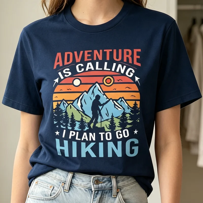 Adventure Is Calling Plan To Go Hiking Mountain Sunset Camping Nature T Shirt Graphic Tee Casual Streetwear for Men Women Cotton