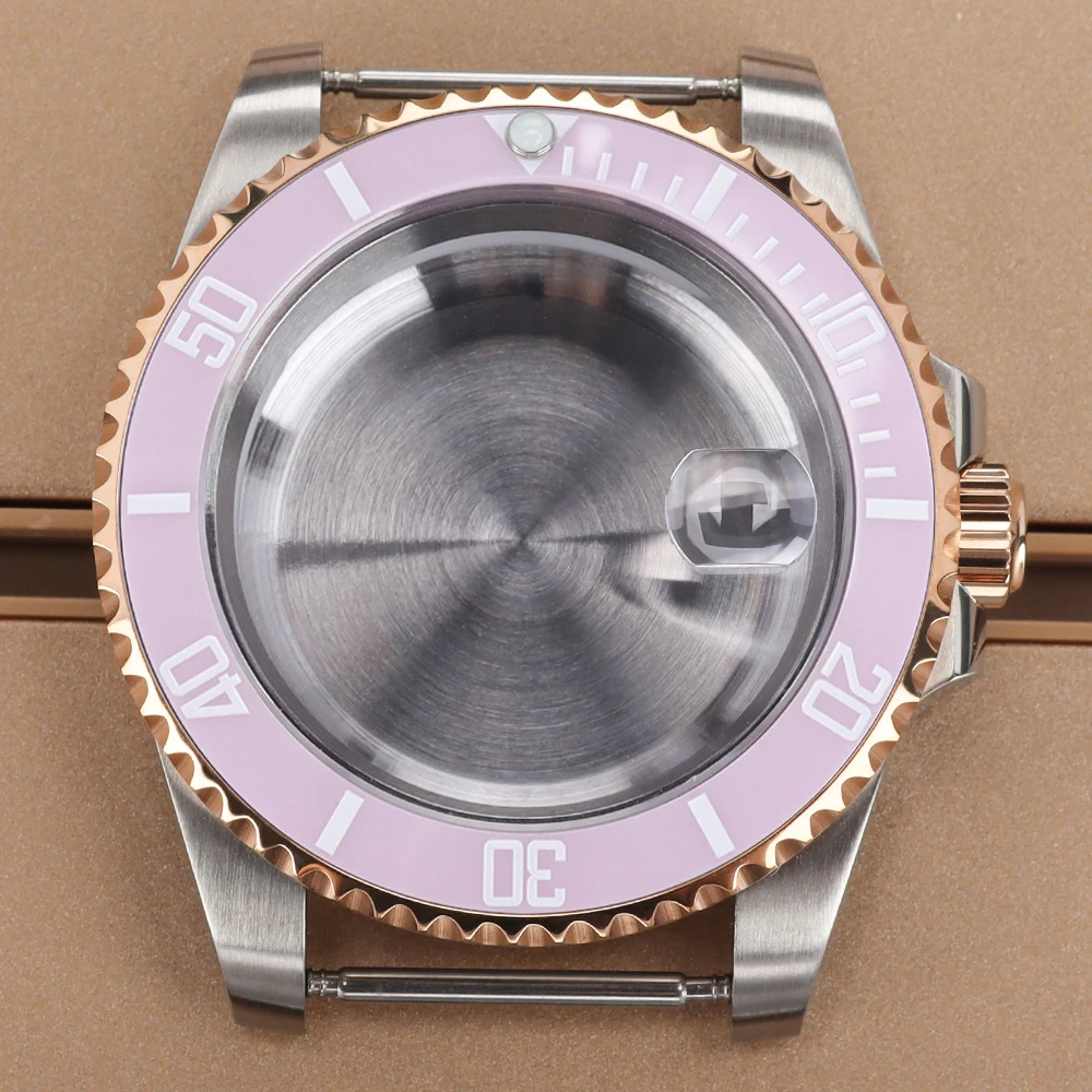

Rose Gold 40mm Women Watch Case For 28.5mm Dial NH35 NH36 Miyota8215 ETA2824 PT5000 Movement Watch Modify Parts 120clicks bezel