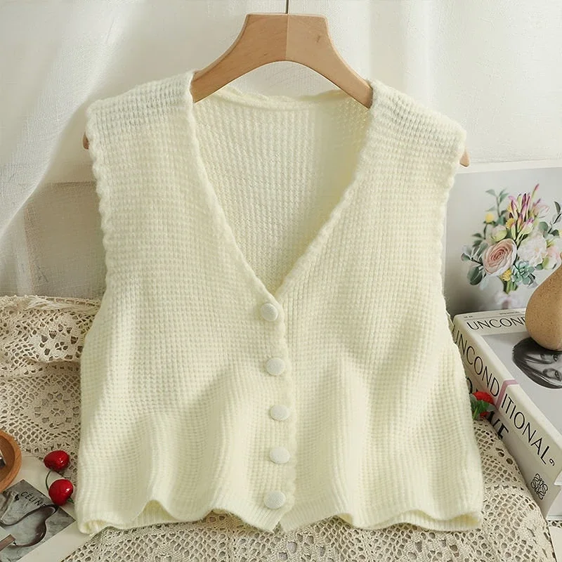 V-neck Sweater Vest 6 Colors Women Vintage Spring Streetwear Knitting Daily All-match Korean Style Soft Aesthetic Simple Female