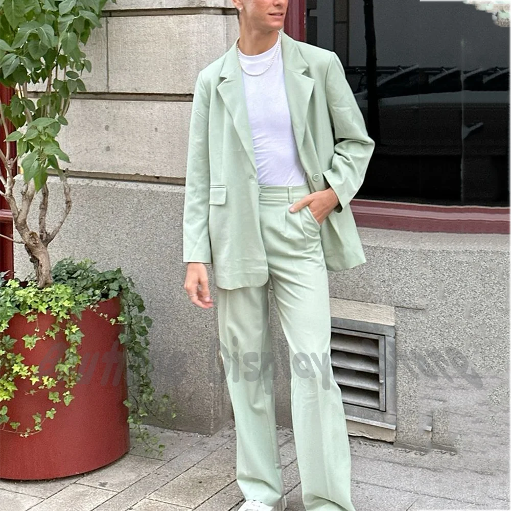 Elegant Suit For Men Two Piece Suit Chic Notch Lapel Straight Fit Male Clothing Summer Wedding Street Casual Business Menswear