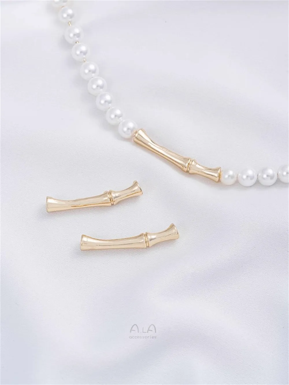 14K Gold Bag Long Bamboo Joint Curved Pipe Separated Bead Accessories Handmade DIY Jewelry Bracelet Necklace Charms Accessories