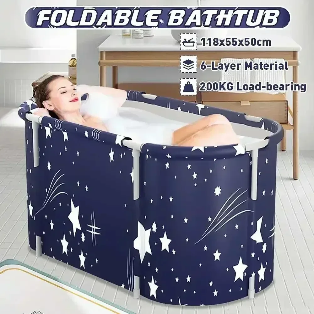 

Folding Adult Bath Tub Household Thickened Insulated Bathtub Portable Round Enlarged Bathing Bucket Foldable Bathroom SPA Bucket