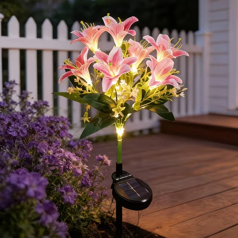Pink 7-Head New Upgraded Solar Lily Flower Light Waterproof Patio Decorative Light for Garden Lawn Wedding and Floral Decor