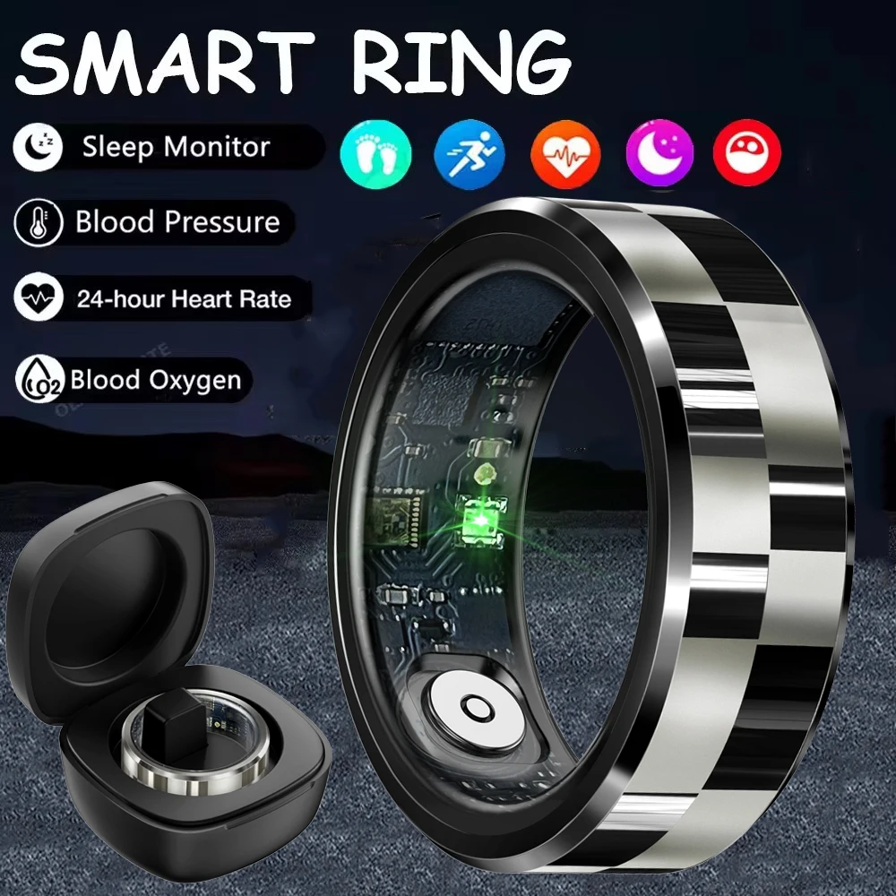 

Новое умное кольцо для здоровья из нержавеющей стали, 24/7 HR SpO2, трекер сна, 5 АТМ, водонепроницаемый монитор здоровья, управление жестами, Smartring 2025