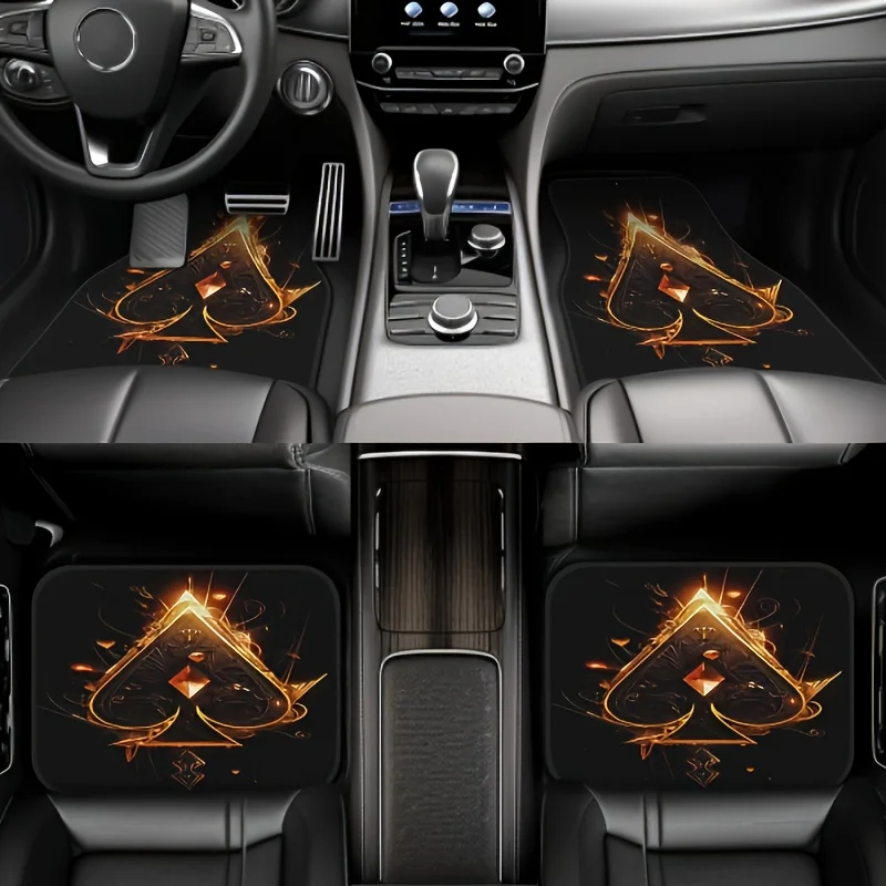 4pcs Golden Ace Of Spades Print Car Floor Mats- All-Season Durable Car Mats For Cars, Trucks, SUVs- Stylish Protective Floor Lin