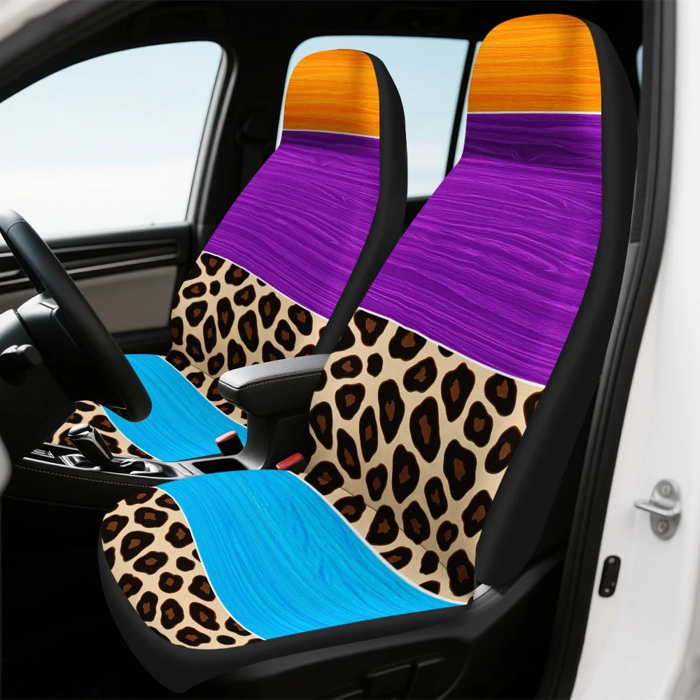2pcs, Leopard Stripes Gradient Color Print Car Seat Covers, Soft And Foldable, Universal Fit For Front Seats, Ideal For Stylish