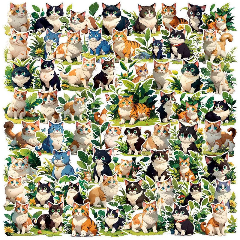 60PCS Cartoon Cat Funny Animals Stickers Vintage Toy DIY Kids Notebook Luggage Motorcycle Laptop Refrigerator Decals Graffiti