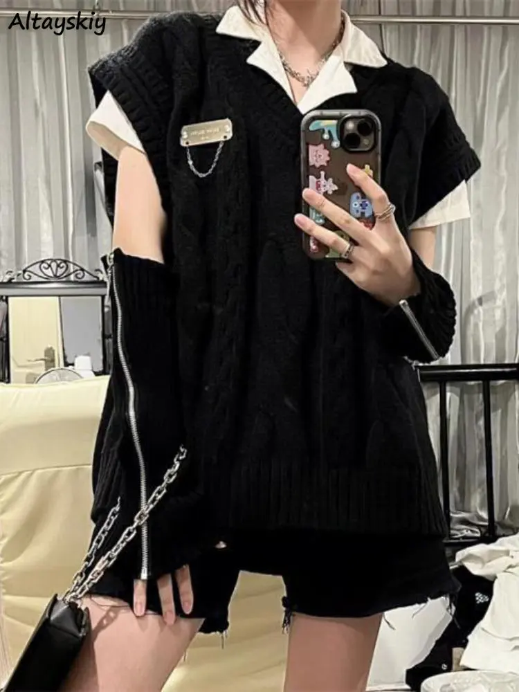 Sweater Vests Women Sequined All-match Casual Knitted Preppy Japan Style Harajuku Sweet Cute Subculture Girlish Aesthetic V-neck