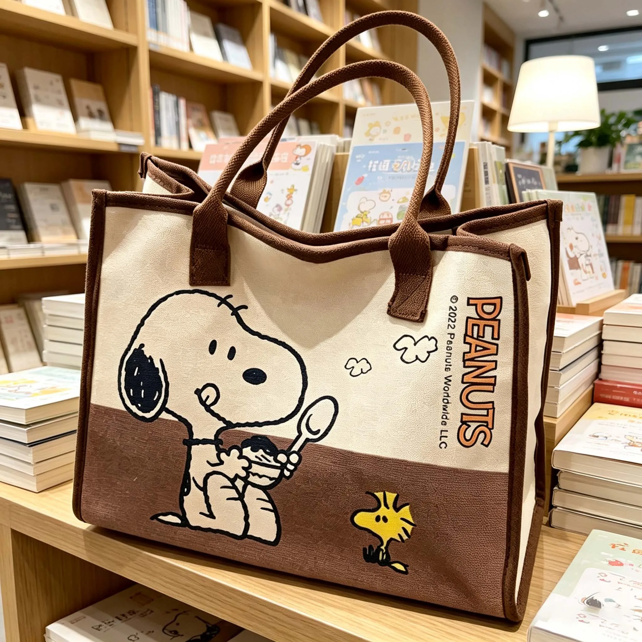 Bolsa Tote de Ombro Snoopy Woodstock de Grande Capacidade para o Dia a Dia, Bolsa de Lona Criativa com Tema de Animação para Estudantes
