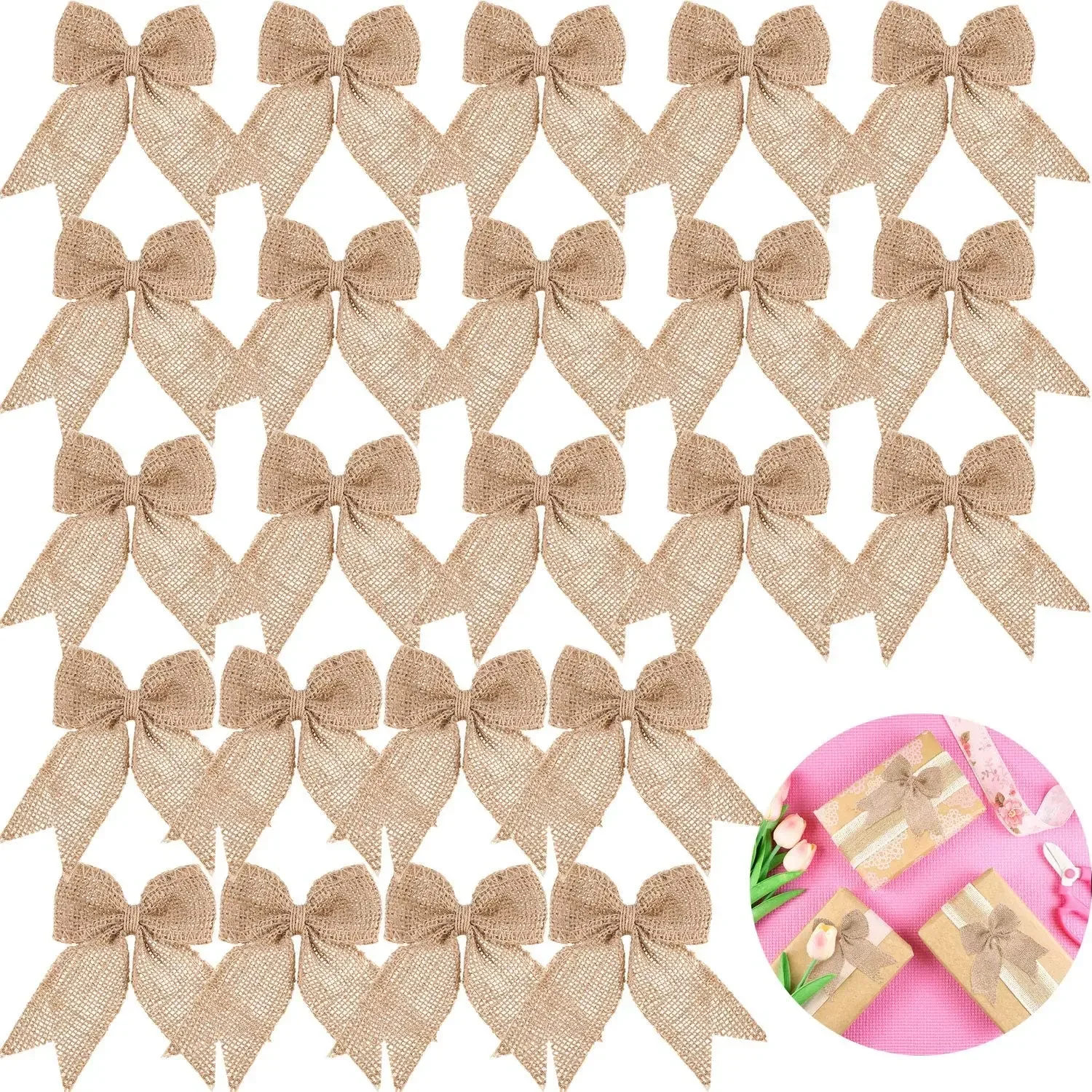 

30 Pieces Burlap Bows Burlap Bow Knot Handmade Decorative Bowknot Natural Ornament cuentas para pulseras