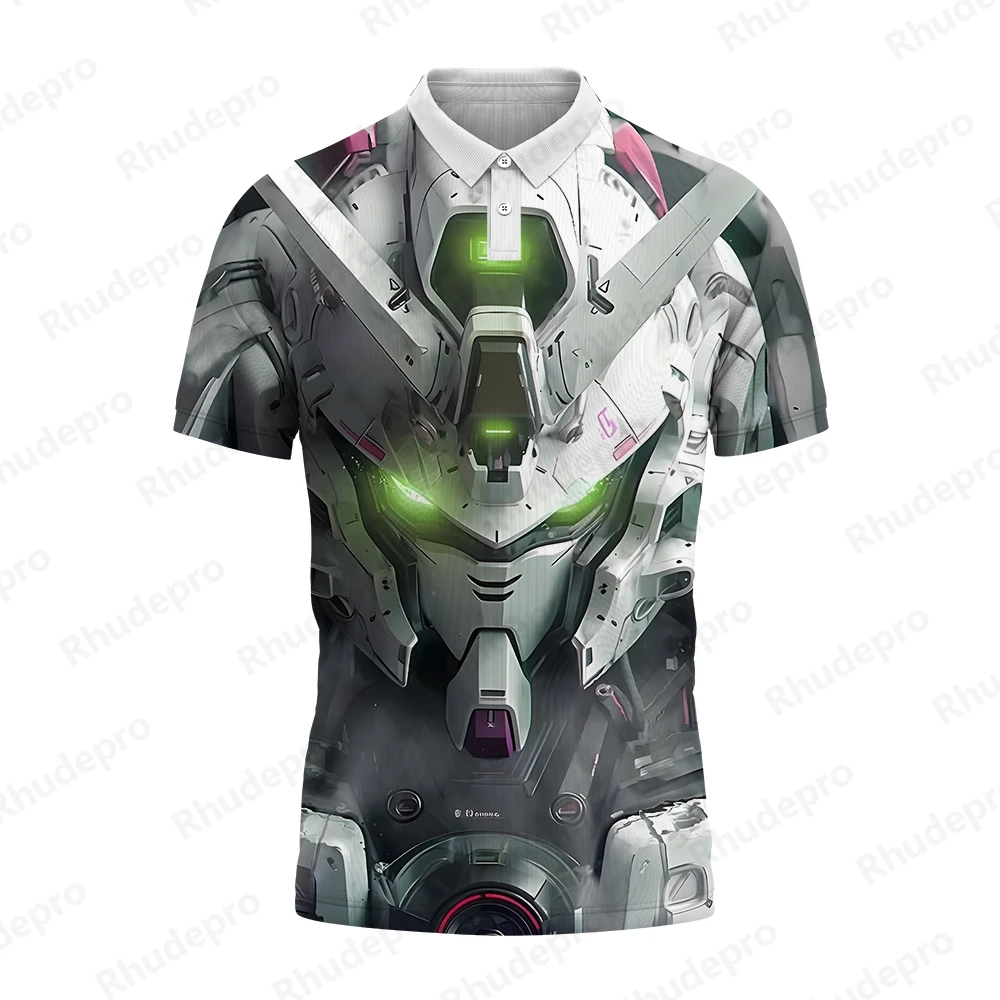 Camisa polo estilo Gundam masculina, tops de hip hop, streetwear Y2K, roupas estilo Harajuku, camisas anime, camisas de presente, novo, 2024