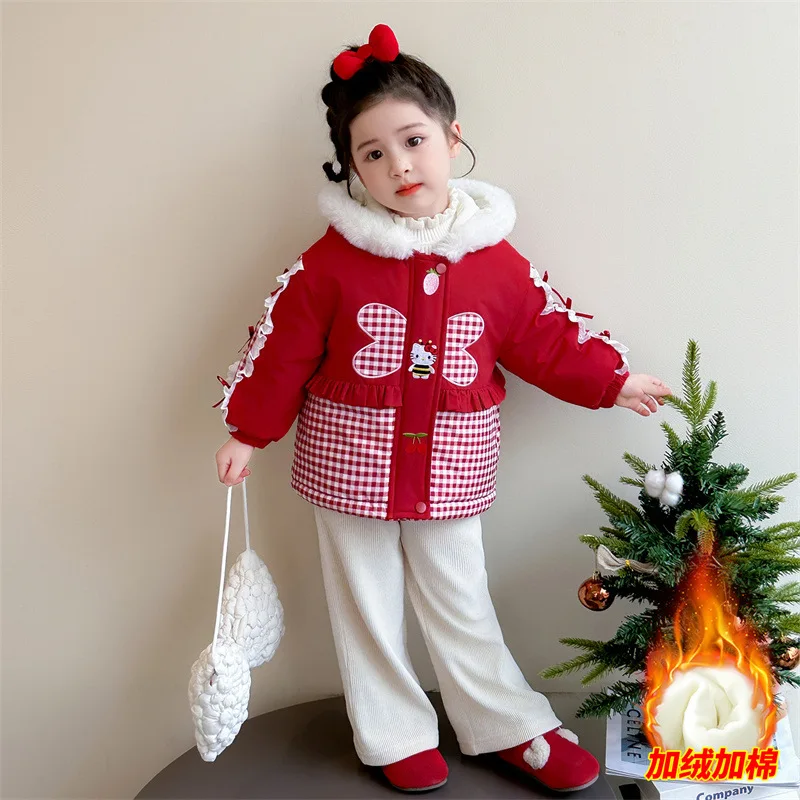

Kawaii Hello Kitty Sanrio Children Cute Cartoon Comfortable Warm Jacket Cotton Padded Sportswear Blouse Coat Gift for Kids