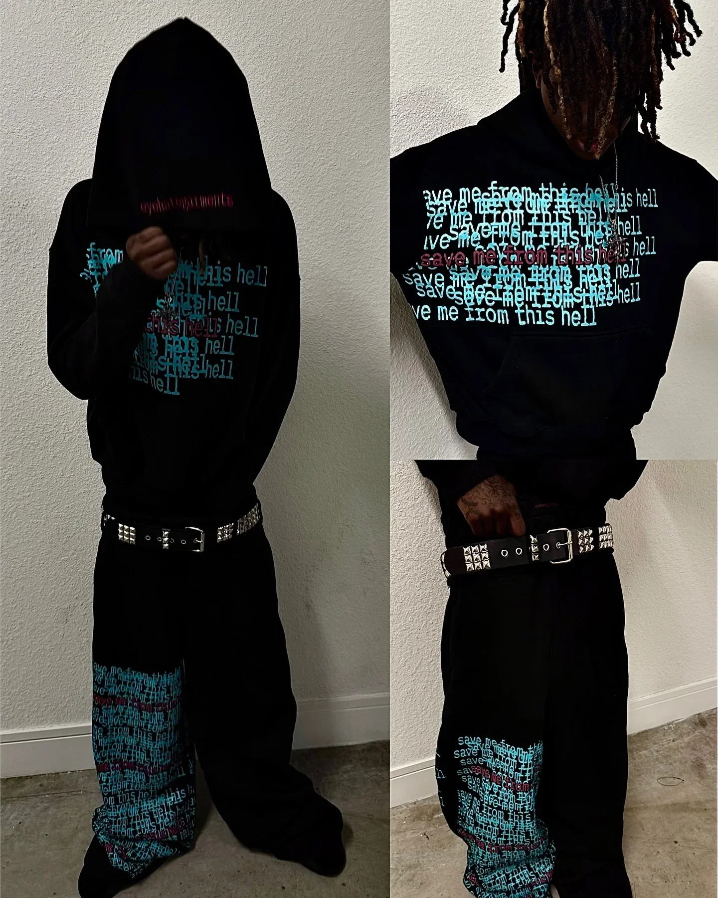 

Rock Letter Embroidery Mens Sportswear Two Piece Set Clothes Sweatshirt Harajuku Hip Hop Casual Sweatpants Oversized Hoodie