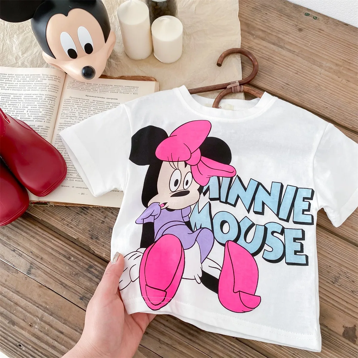 Summer Clothing Girls T-shirt Disney Minnie Short Sleeve Tops Children\'s Wear Tees Cartoon Cute Baby Girl T Shirts 1 2 3 4 5 6Y