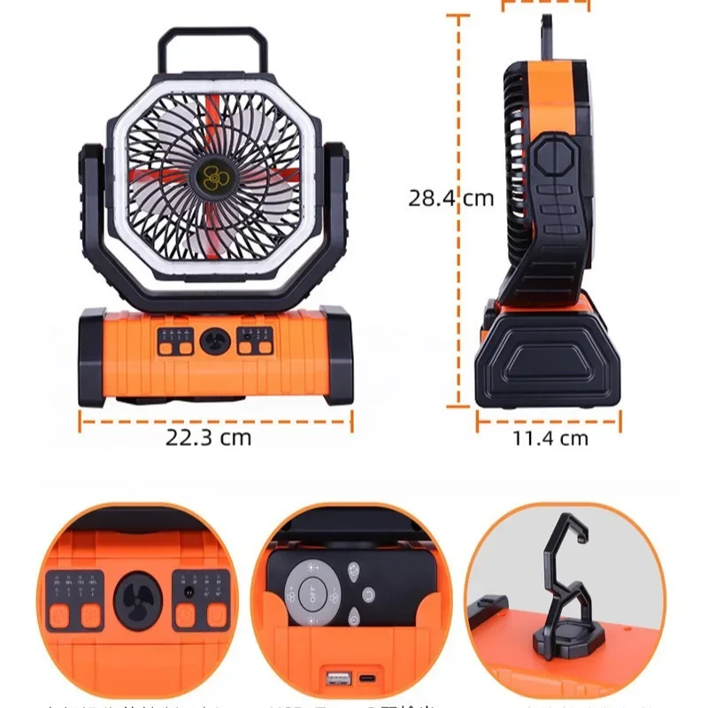 30000mAh portatile elettrico LED Fan Light Outdoor 20000mAh campeggio con gancio ricarica USB per escursionismo pesca Picnic emergenza