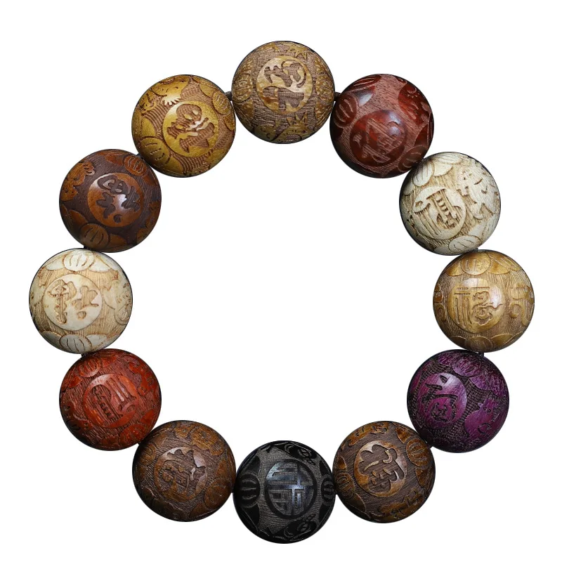 20mm Ethnic Style Chinese Zodiac Beaded Bracelet Car Gear Shift Beads Prayer Beads Jewelry Gifts