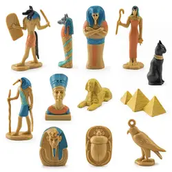 12PCS Simulation Ancient Egypt Model Ornaments Miniature Egyptian Gods and Goddesses Figurine Set Anubis Sphinx Pyramids Toy