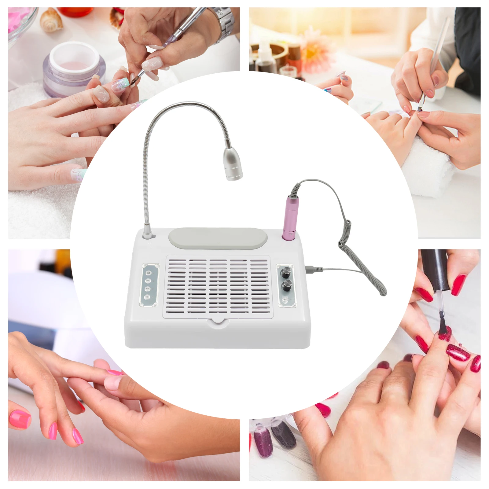

5 in 1 Professional Nail Vacuum Dust Collector Extractor 30000rpm 40W Electric Nail Drill Machine With 48W/96W UV LED Nail Lamp