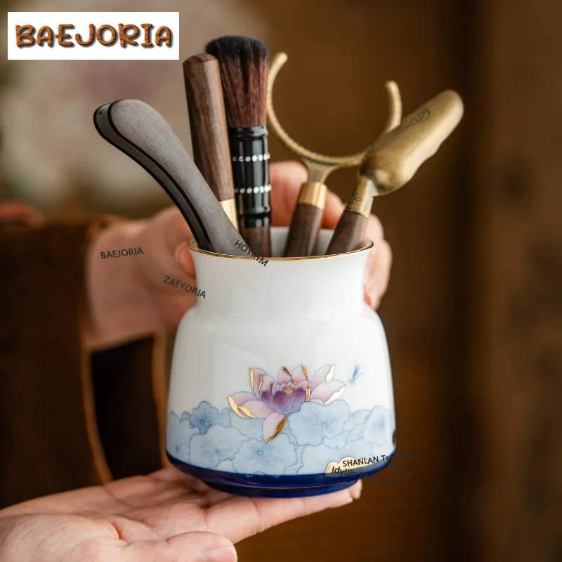 BAEJORIA Decal Gold Drawing Lotus Dragonfly Tea Six Gentlemen Handmade Tea Tool Set Teaware Utensils Chinese Tea Set Craft